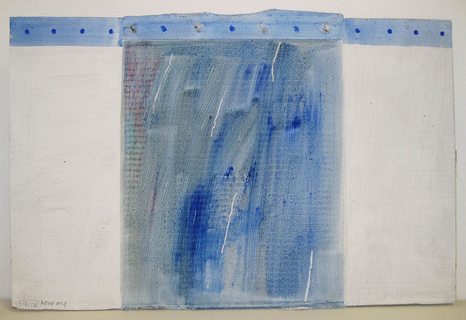 Shirt with 5 white plastic strips (small homage to Cy Twombly), 2008 - mixed media on corrugated fiberboard, cm 41,5x61,8