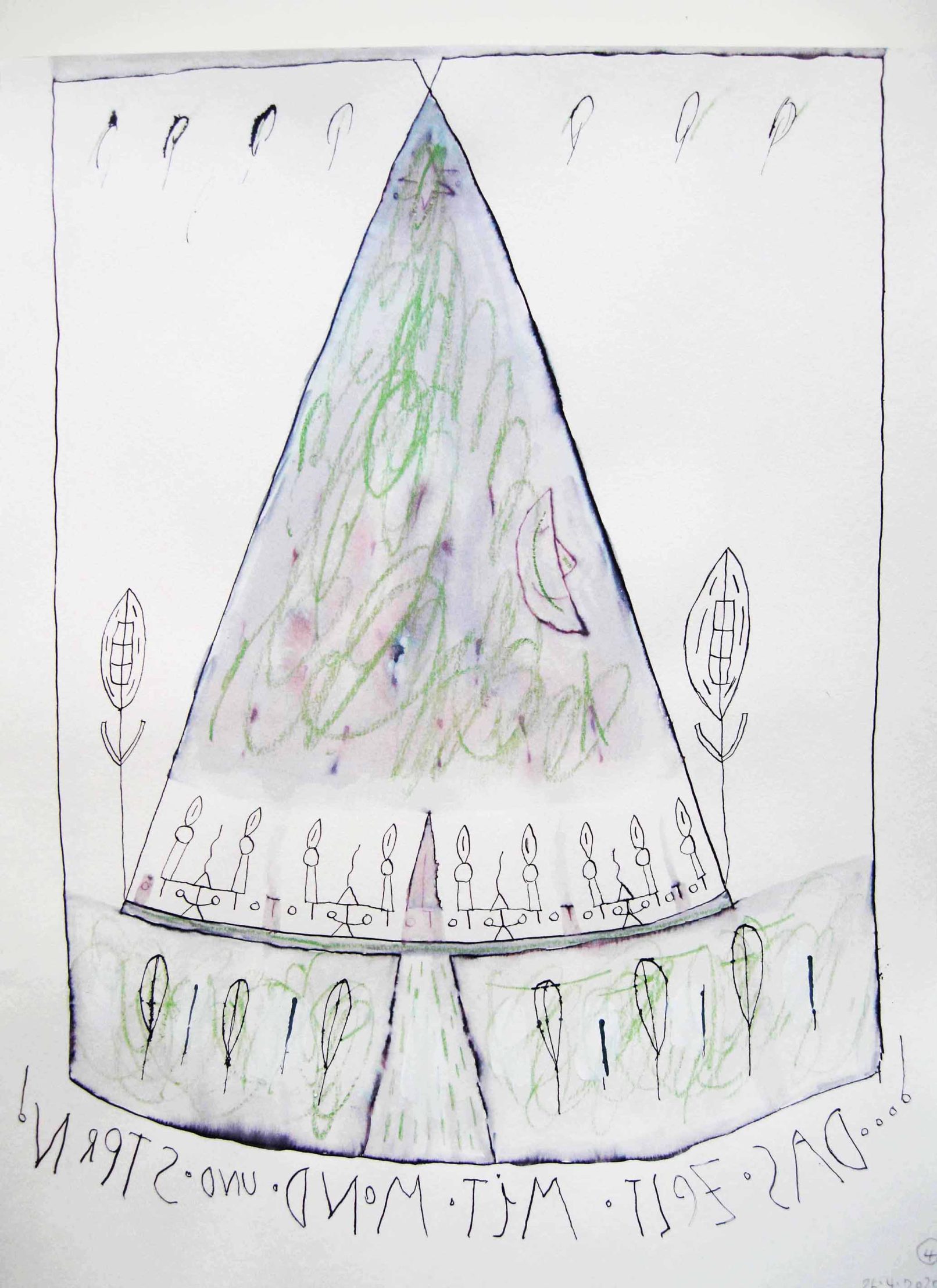 Das Zelt mit Mond und Stern, The Tent with Moon and Star, 2020 - ink on paper, cm 35.5x27