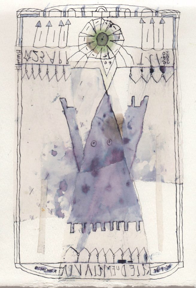 Tepee House, 23+26.4.2020 - iink on paper, cm 14x23