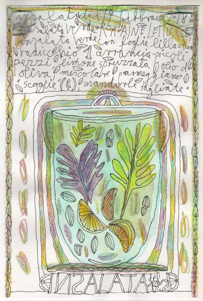 Insalata, Salad, 19 February 2018 - mixed media on paper