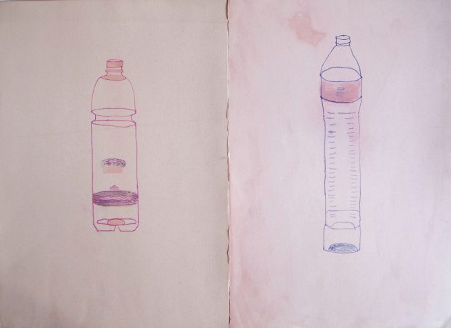 Untitled, (two bottles), 2004 - watercolor and pencil on Fabriano cotton paper, cm 50x70