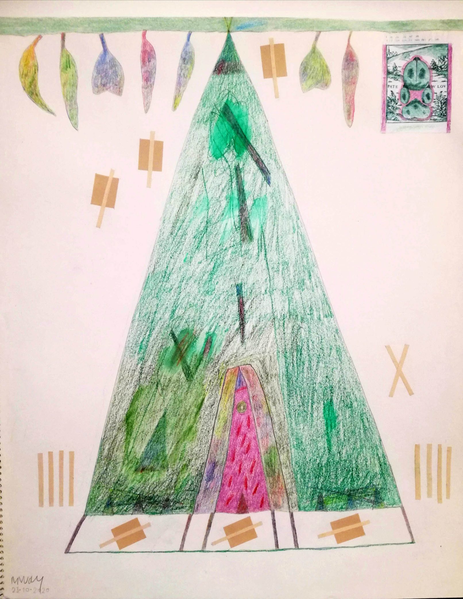 Tipì traccia del Lupo, 2020 - tecnica mista su carta, cm 46x56