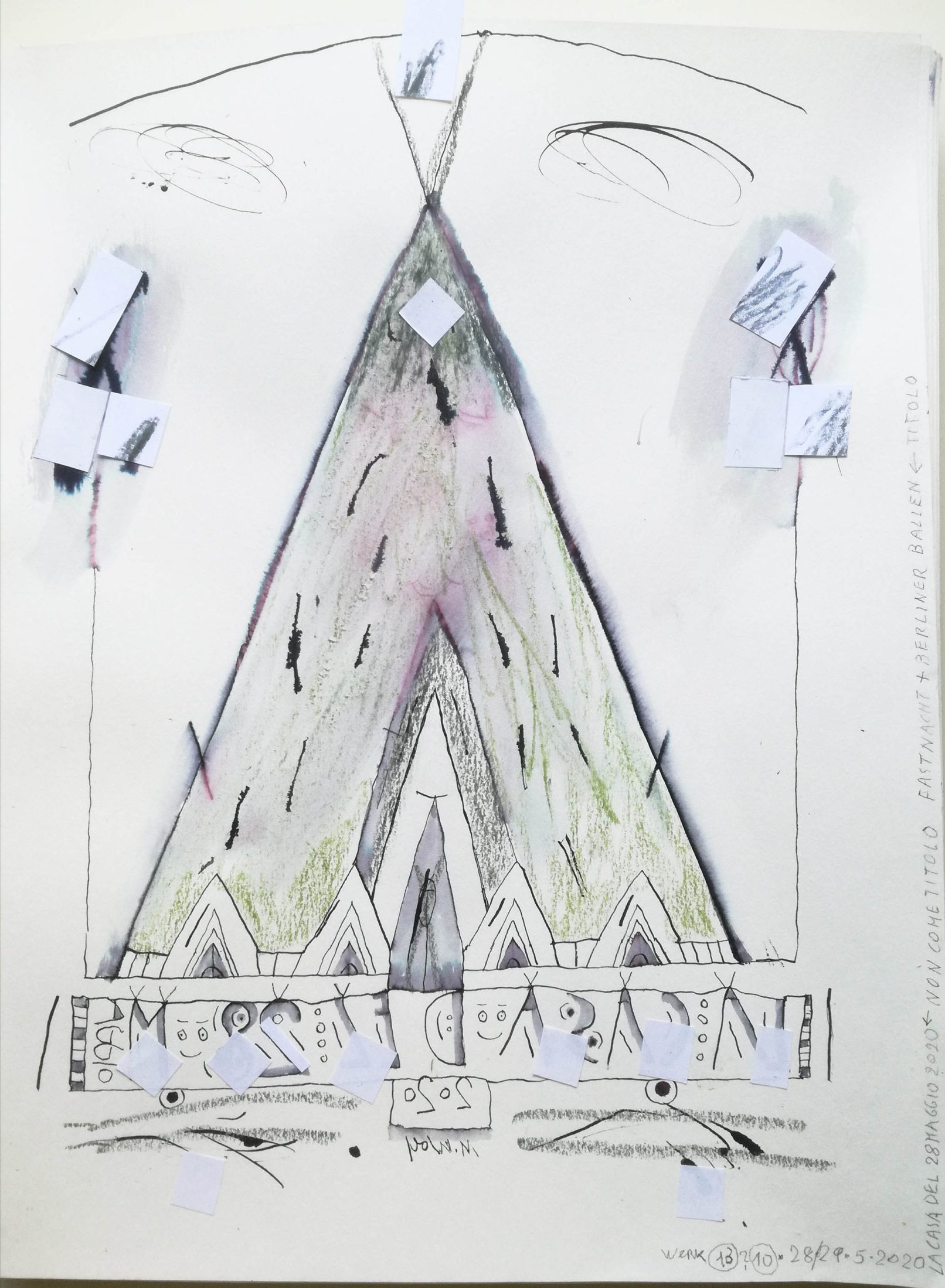 FastnachtBerliner-Ballen, 28.5.2020 - inchiostro e collage su carta