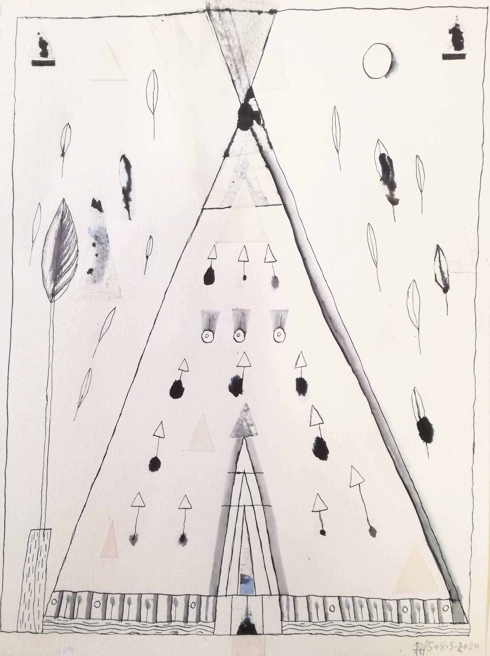 Casa Tepee, 5+8.5.2020 - inchiostro su carta, 35,5x27 cm